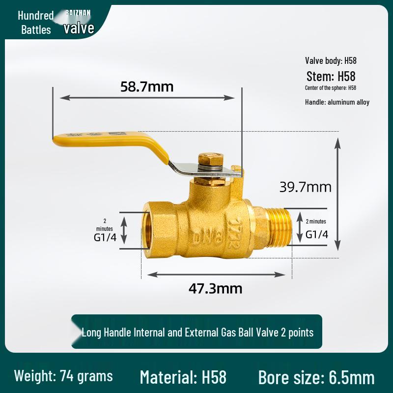 Copper Ball Valve for Gas & Water Heater: Internal/External Thread, Large Flow, Sizes 2-6 Points, 1 Inch