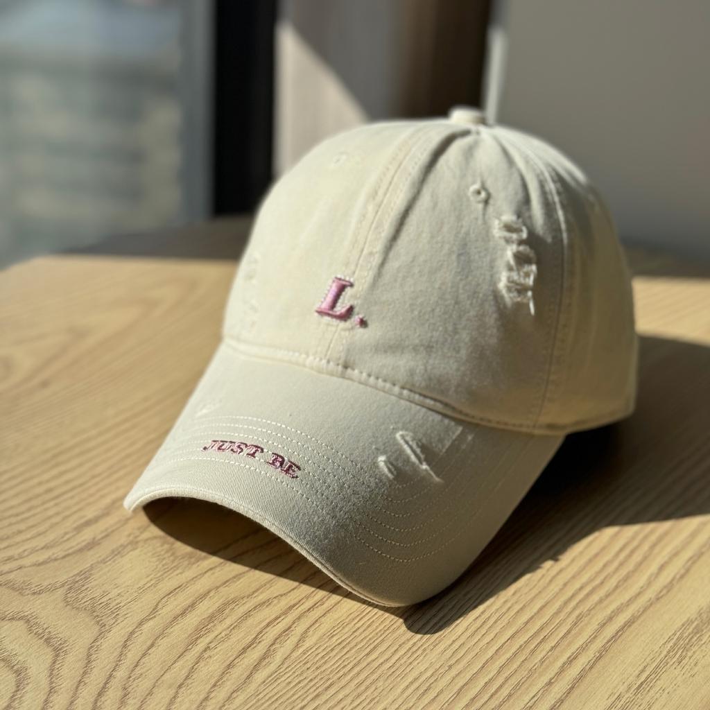 High-quality ripped embroidered baseball cap for women, simple and versatile, blue, for spring and summer L Large head circumference baseball cap