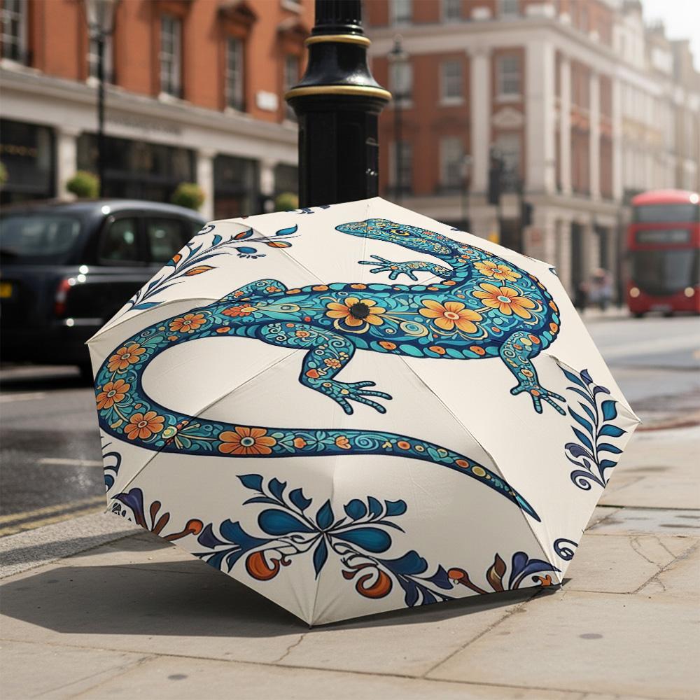 1 PC Automatic Folding Umbrella-Khokhloma Pattern, Portable & Foldable Design with 8 Ribs, Christmas Birthday Gifts