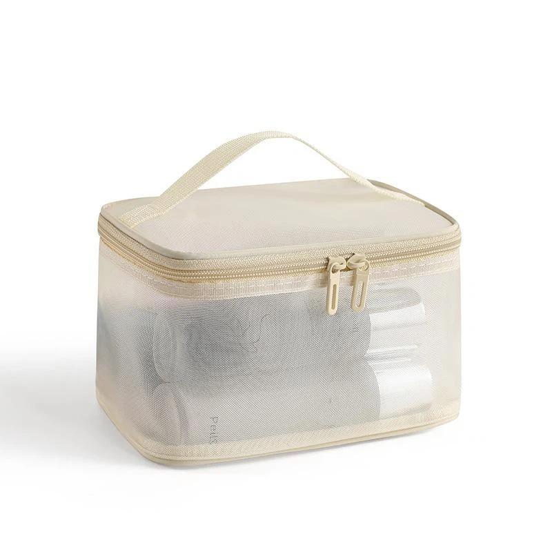 Portable Transparent Mesh Travel Bag Large Capacity Storage Toiletry Bag 2 Layer Makeup Case Toiletries Organization