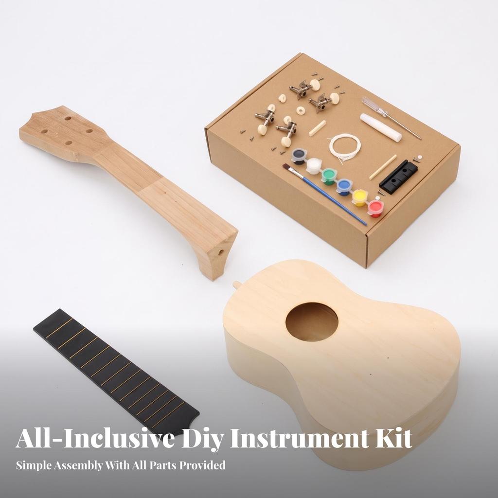 DIY Ukulele Kit Unfinished Instrument Playable for Beginners, Kids