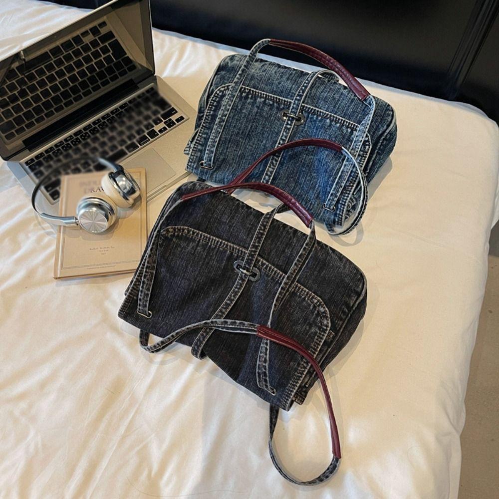 Large Capacity Denim Cloth Bag Retro Vintage Handbag Fashionable Canvas Shoulder Bag  Streetwear