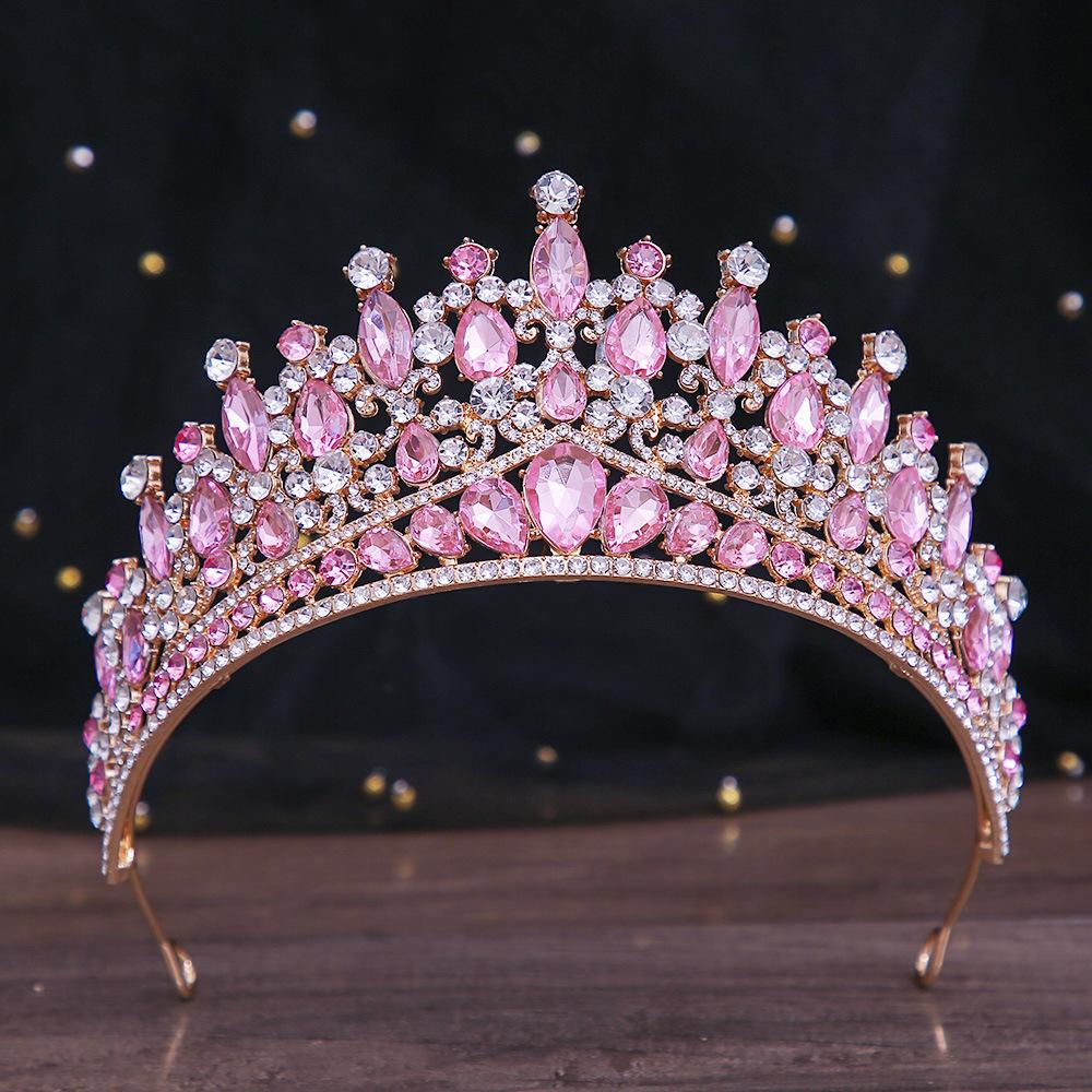 DIEZI 14 Colors Pink Green Blue Opal Crystal Tiara Crown Women Girls Wedding Elegant Luxury Princess Party Hair Dress Jewelry