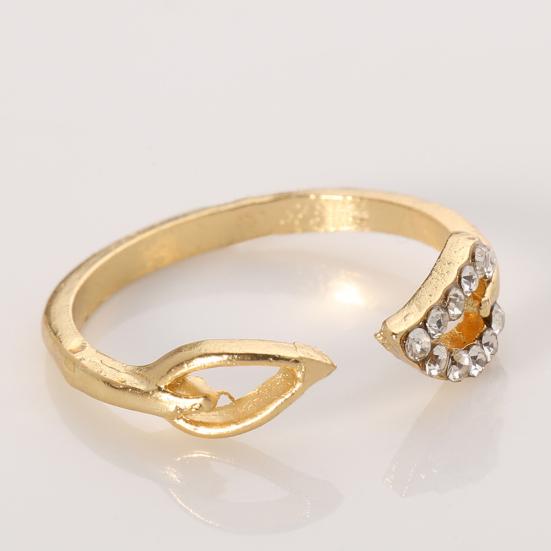 Fashion Women's Adjustable Rhinestones Leaves Opening Cuff Ring Jewelry Gift