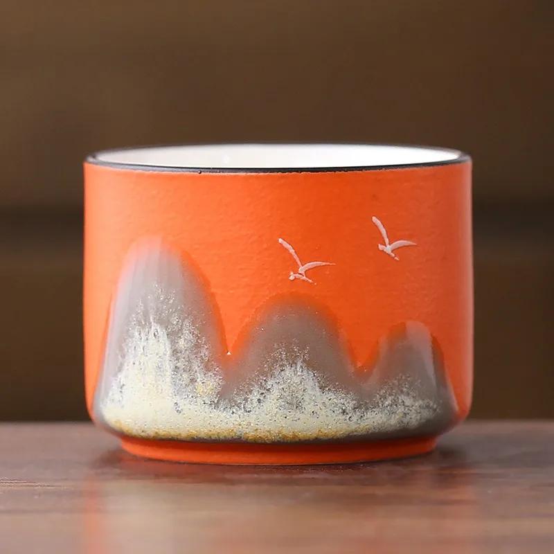Ceramic Tea Cup Hand-painted Mountain Sharing Cup Chinese Style Kung Fu Tea Cup Travel Tea Bowl Office Home Tea Set Holiday Gift