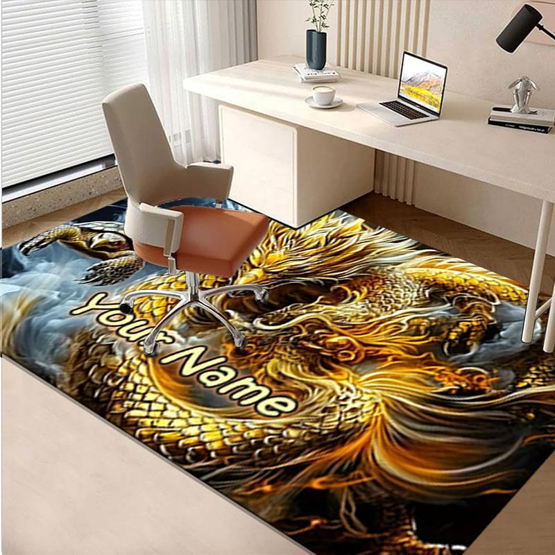 1PC Custom Name Golden Dragon's Majesty Theme Floor Mat Ideal for Living Room, Game Rooms, Office, Bedroom,Floor Mat Playful Design