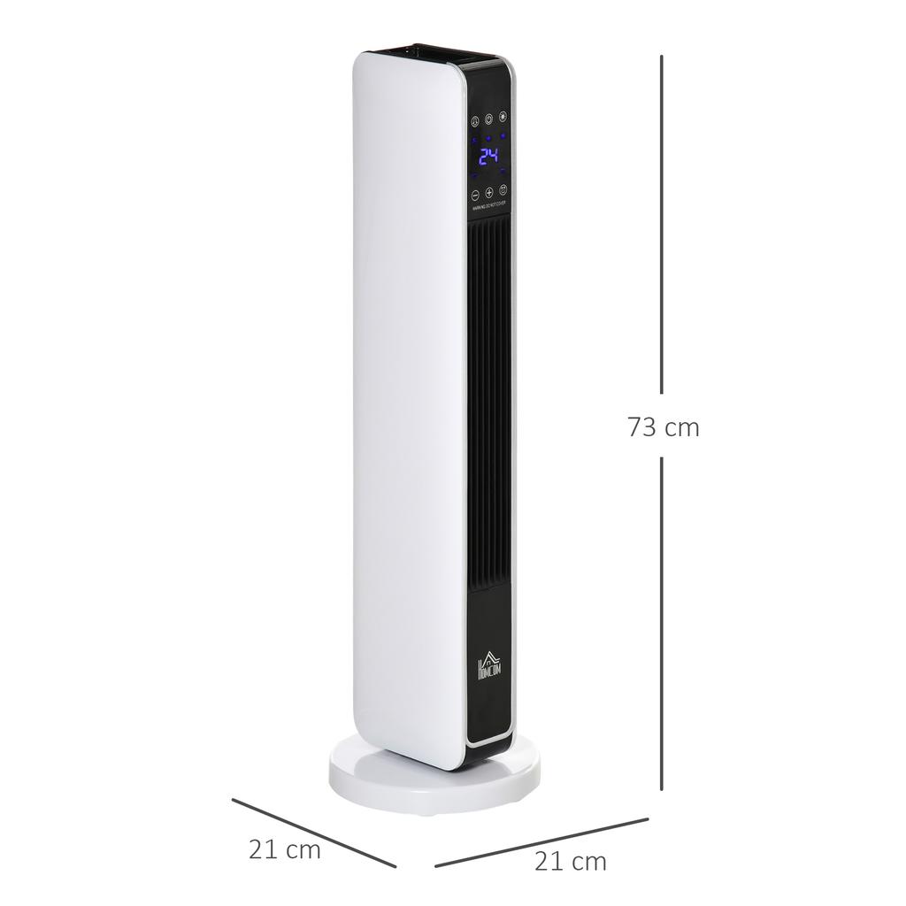 Stufa Ventola Riscaldante 2200W Riscaldatore Elettrico Riscaldamento Ceramico a Torre con Telecomando Timer 8 Ore Oscillazione ABS PA Bianco+Nero 21 x 21 x 73 cm