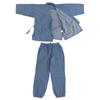 KYOETSU Men's Washable Denim Samue (Work Clothes), Solid Color, 100% Cotton, Year-Round, Light Blue (Size L)