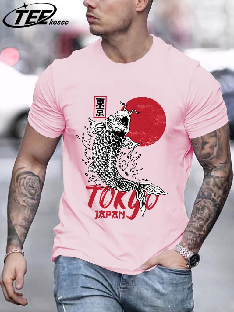 Harajuku Japan Tokyo Sunset Koi T Shirts Men Cotton Summer TShirt Loose Casual Clothes Unisex AllMatch ONeck Short Sleeve