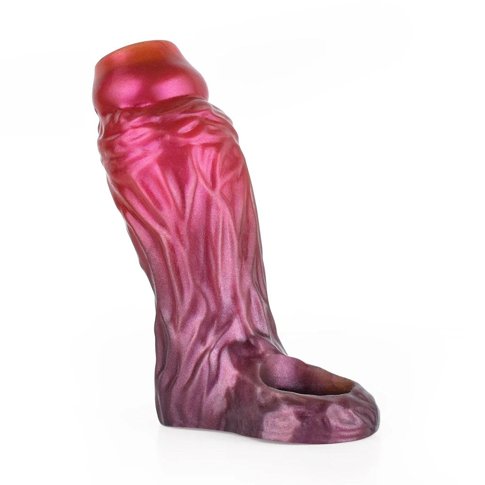 Fantasy Ribbed Dildo Open Ended Sheath Silicone Sleeve Men Enlargement Masturbators