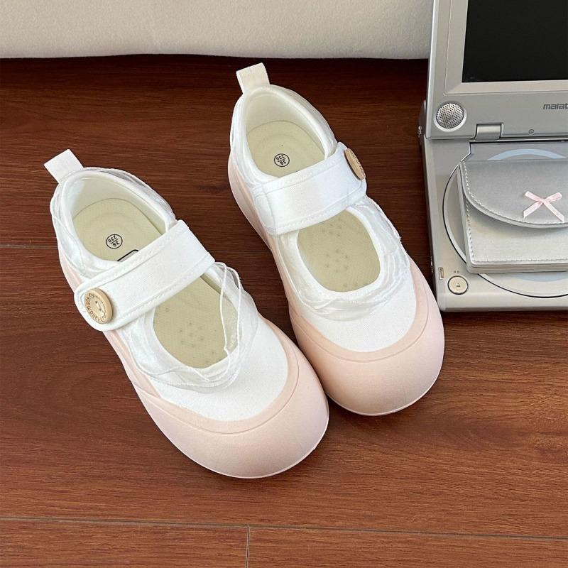 Lace Little White Shoes Women's Summer New Velcro Canvas Shoes Female Students Thick Baseplate Shoes Mary Jane Women's Shoes