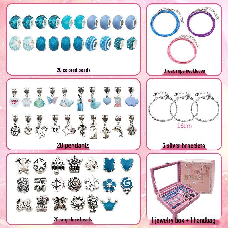 66-Piece Purple Nine-Grid DIY Jewelry Box Set - Children's Handmade Bead Bracelet Kit & Gift Box