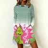 Women's Casual Long Sleeve Neck Dress with Christmas Print for Holiday Party