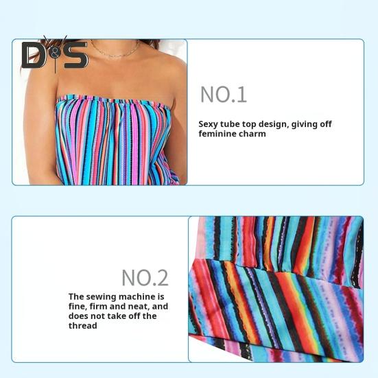 2 buc/Set Set Costum de Baie Femei Bandeau Fără Mâneci Imprimeu în Dungi Topuri de Înot Pantaloni de Baie cu Talie Înaltă Set Articole de Plajă