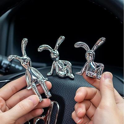 Cute 3D Long Eared Rabbit Ornaments Center Console Car Interior Decoration Pastable Plating Rabbit Home Furnishings Ornament