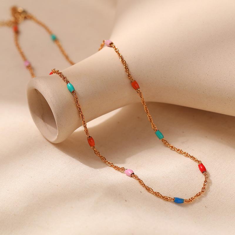 Bohemian Oil Drip Beaded 18k Gold Plated Brass Necklace