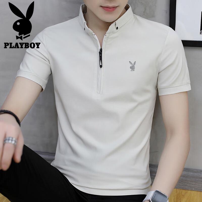 PLAYBOY Men's Ice Silk Stand Collar Polo Shirt