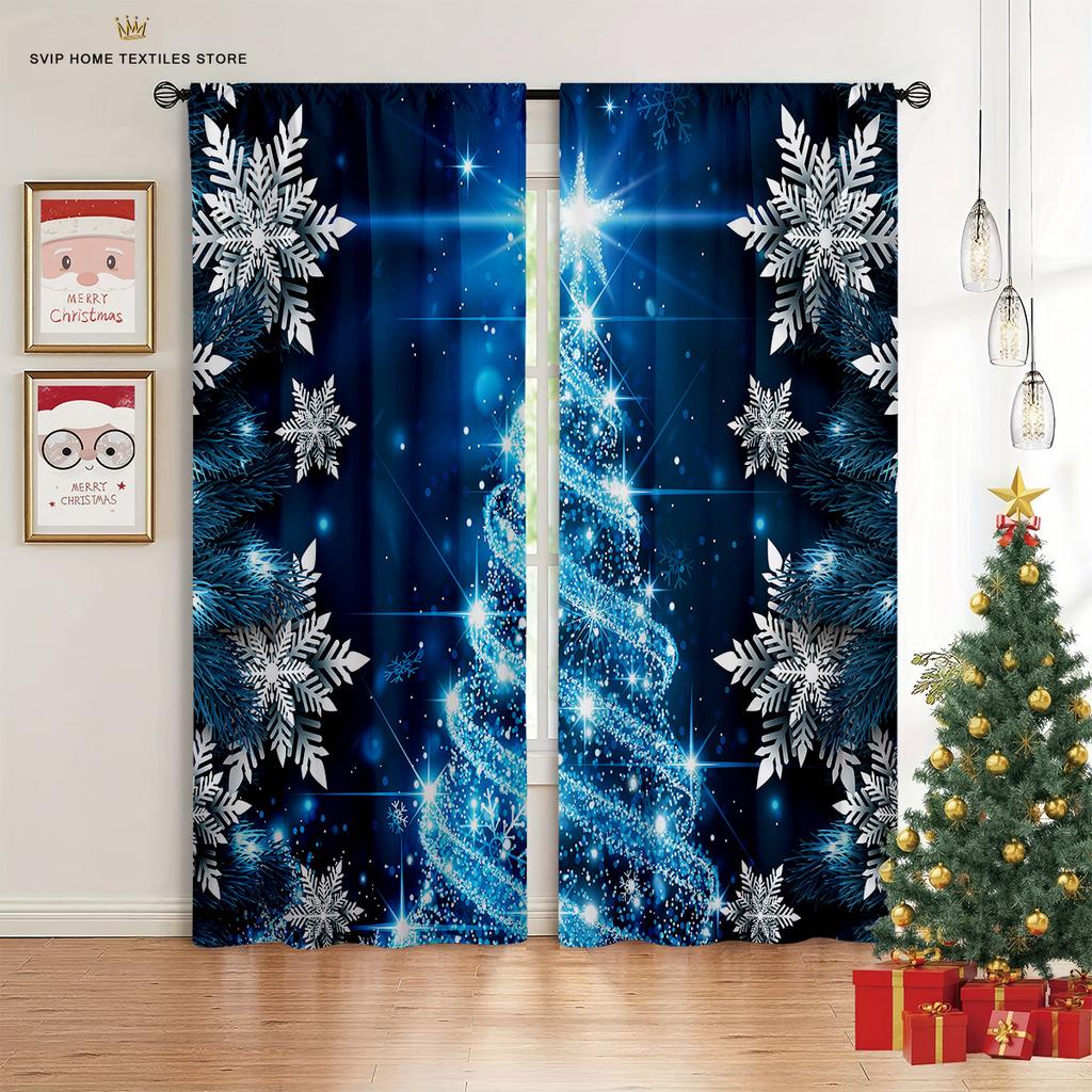 3D Cartoon Santa Claus Elk Curtains Christmas Home Decor Curtains 2 Panels Living Room Bedroom Balcony Kitchen Decor Curtains