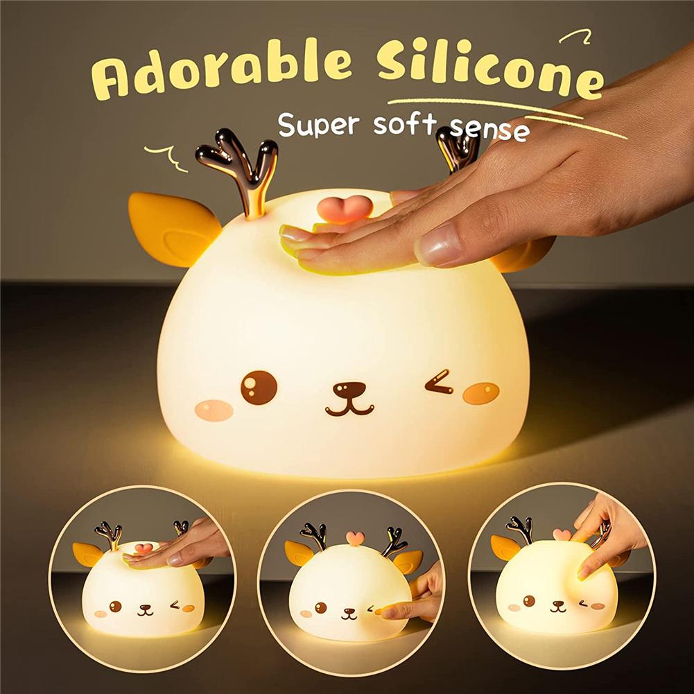 Silicone Usb Touch-sensor Led Night Light Cute Deer-shaped 7 Colors Brightness Adjustable Room Desktop Decor Lamp For Kids Girls