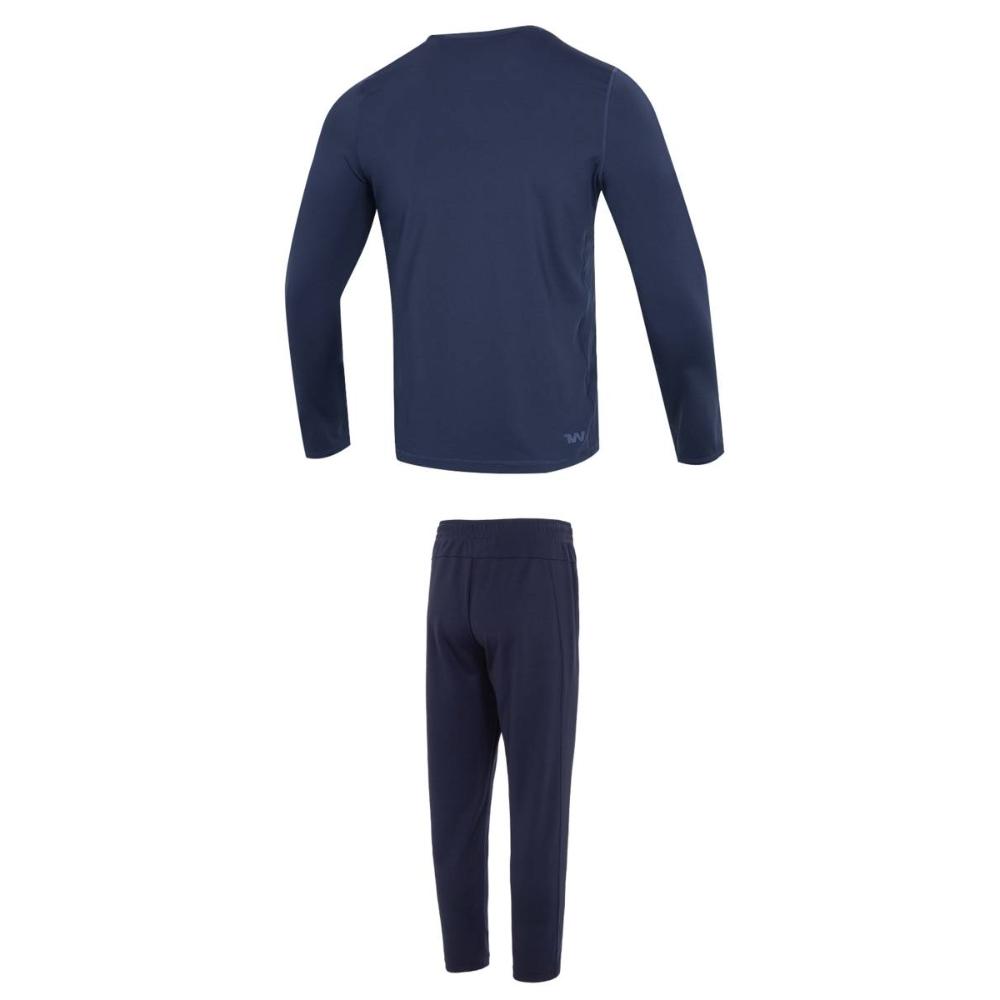 Under Armour Solid Color Crew Neck Long Sleeve T-Shirt And Mid Waist Fashion Long Pants Casual Sports Set Men Sets Navy-Blue 22600307-408+23600703-409