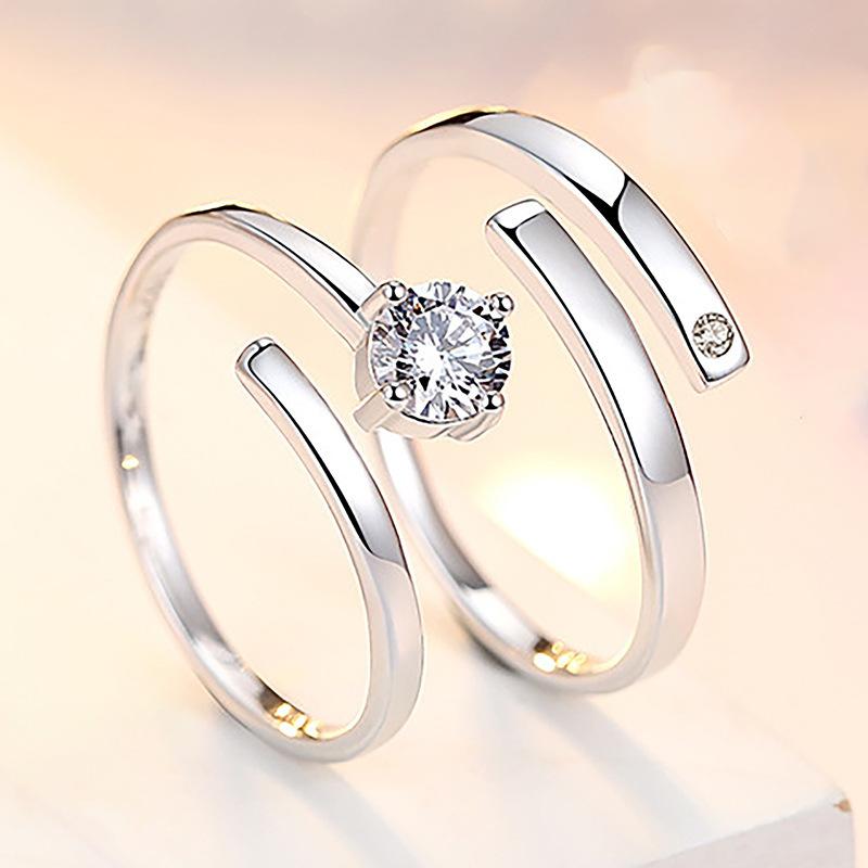1 pair/pack Fanshion Couple Rings Simple Pair Rings Simulation Diamond Ring Open Size Zircon Classic Ring Couple Wedding Rings Jewelry Gift