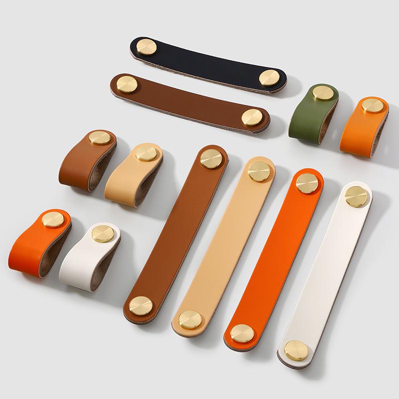 Cross-Border Brass and Leather Cabinet Pull Handle