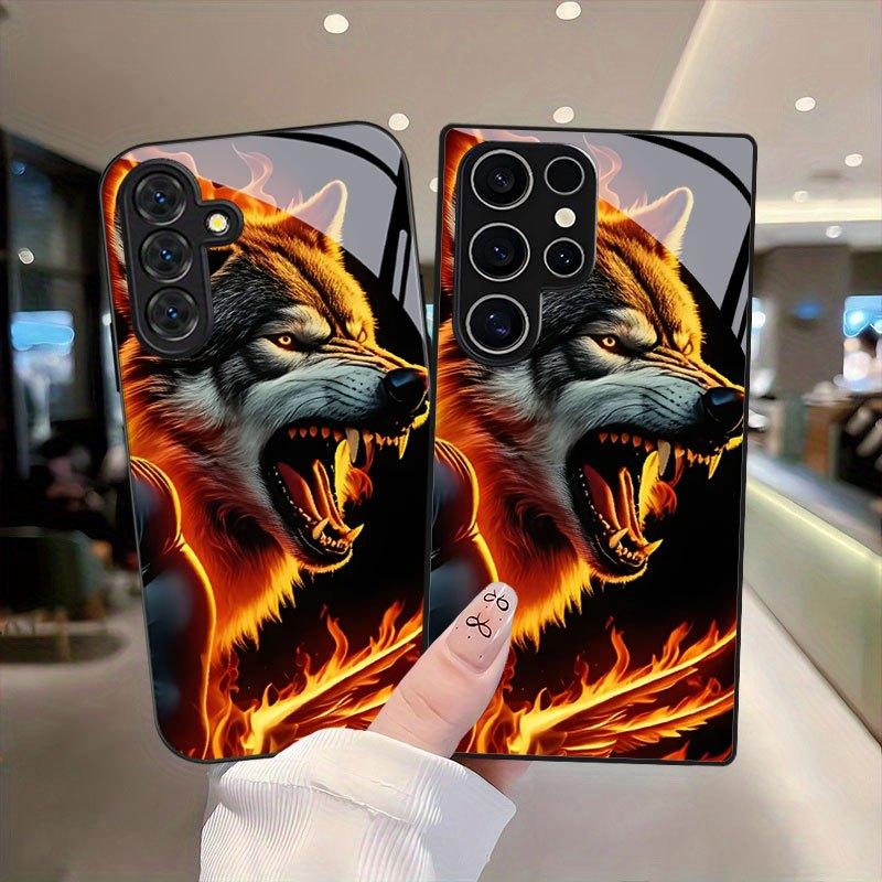 Flaming Wolf Head Phone Case for Samsung Galaxy S26 S25 S24 S23 S22 FE Ultra Plus Fashion Phone Cases Carcasa Glass Coque Fundas