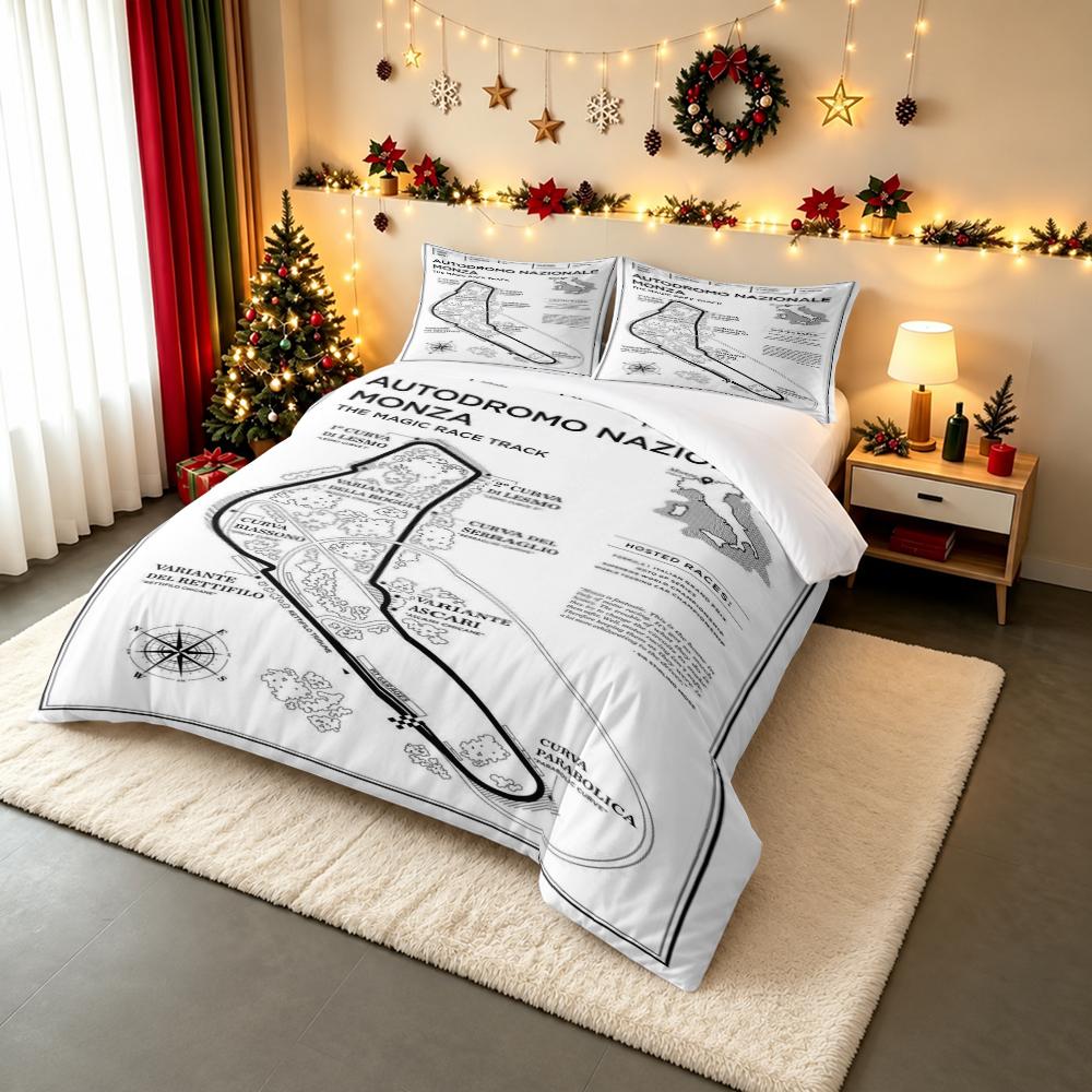 Autodromo Nazionale Monza Race Track Bedding set (1 duvet cover, 2 pillowcases, duvet not included), F1 Circuit Diagram Art Print
