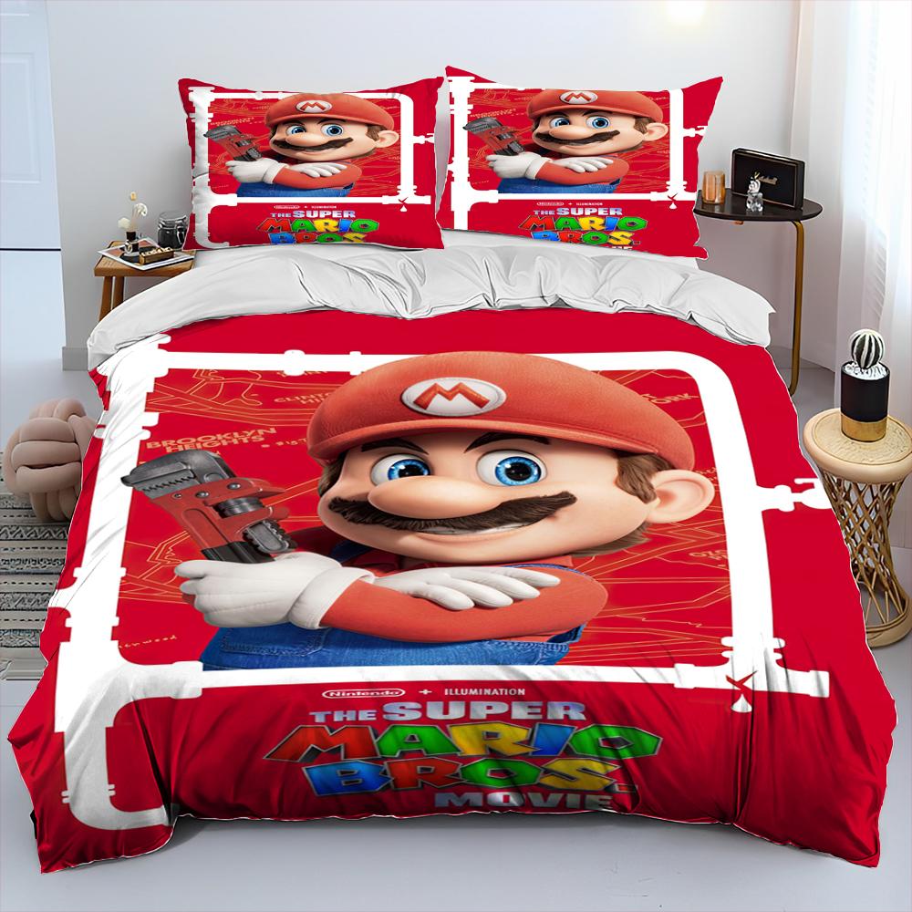 Set Biancheria da Letto Copripiumino Cartone Animato Mario Stile Retro 23 Set Letto Copripiumino Federa Set Biancheria da Letto Matrimoniale Regalo per Adulti Bambini