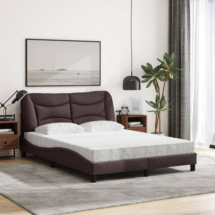 VidaXL Lit avec matelas marron foncé 140x200 cm tissu, meuble de chambre à coucher, lit double, cadre de lit incurvé, 3208537