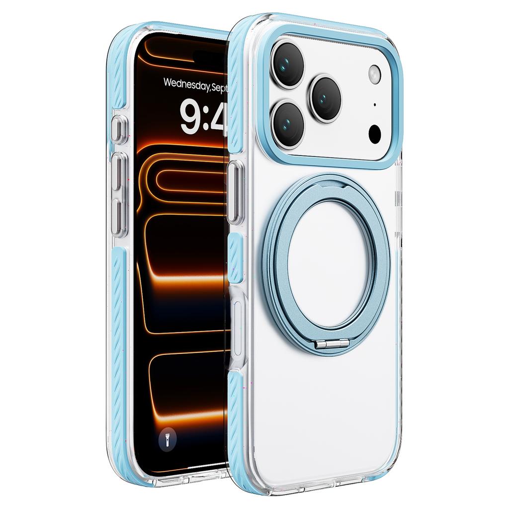 For iPhone 17 Pro Case Rotating Kickstand TPU + TPE Phone Cover Compatible with MagSafe