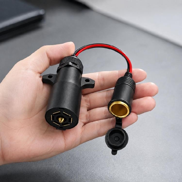 7Pin Vehicle Trailer To Car Lighter Socket Adapter with Female 12V Accessory Socket for Refrigerators, Tire Inflators, Fan, and Lights