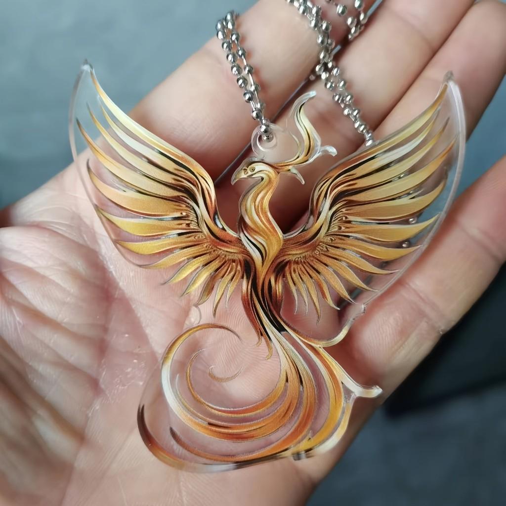 Artistic Golden Acrylic Phoenix Car Decoration Vintage Keychain Pendant Accessory For Cars