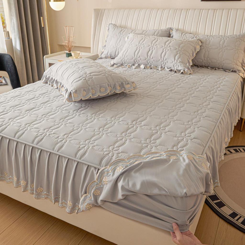 Princess Style Wool Lace Bed Skirt Cover - Non-Slip All-Season Thickened Mattress Protector for Single Beds