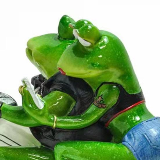Motorcyclist Frog Figurine Frog Couple Statue Home Riding Motorcycle Decoration Frog Sculpture