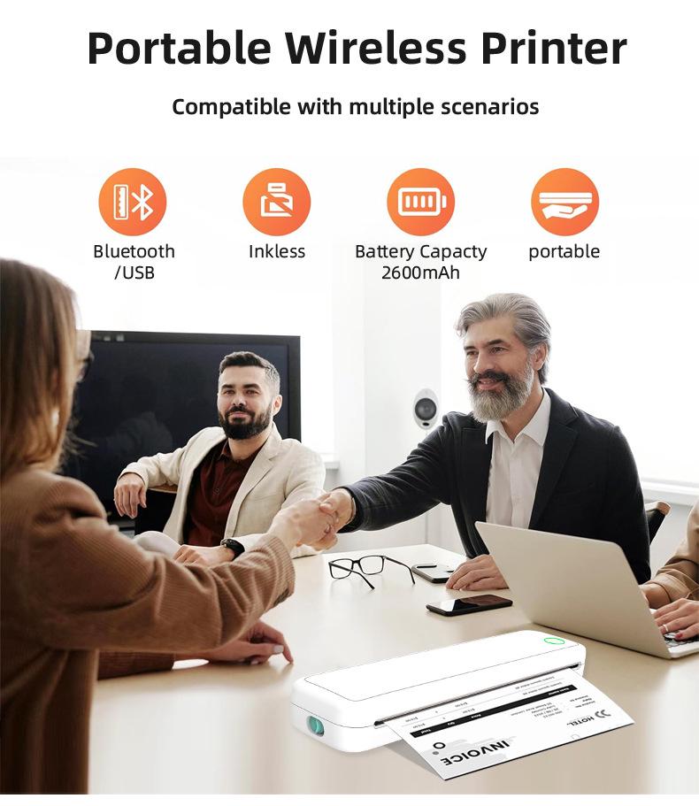 Portable Mini Thermal Printer - A4 Size, Mobile Phone Compatible