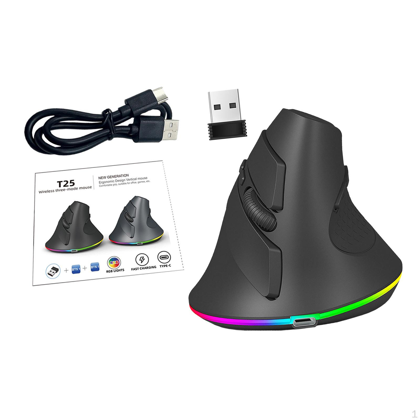 

Беспроводная вертикальная компьютерная мышь с бесшумной RGB-подсветкой, перезаряжаемый эргономичный офис чёрный