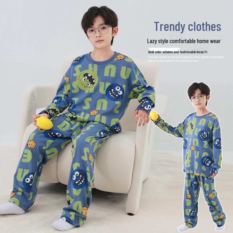 Boys' Spring/Autumn Cotton Pajama Set - Skin-Friendly Cartoon Print Two-Piece for Kids 2025