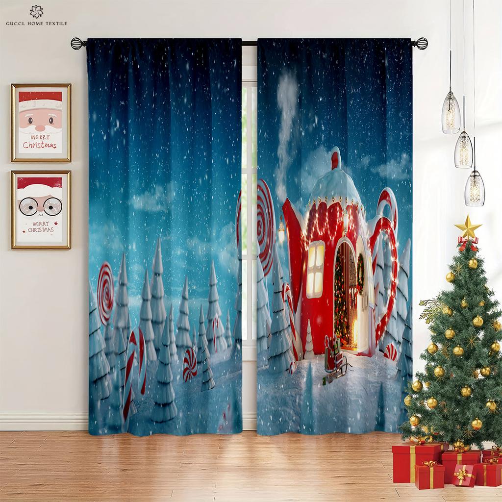 Cartoon Weihnachten Schneemann Weihnachtsmann Druck Fenster Vorhang, Schlafzimmer, Wohnzimmer, Neujahrsdekoration, Weihnachtsgeschenk, 2 Stück