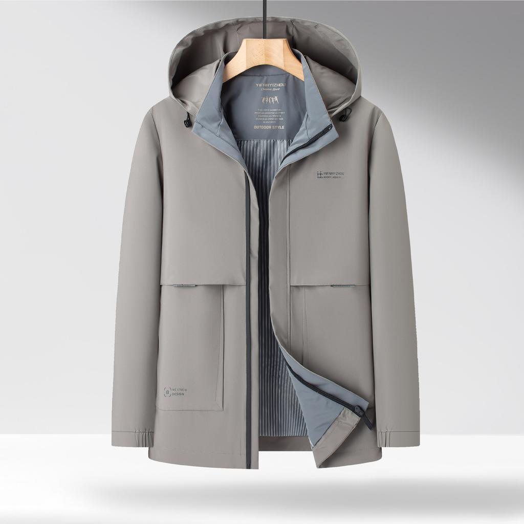 Spring and Autumn New Men's Business Casual Hooded Jacket Middle-aged Daddy's Outfit Solid Color Versatile