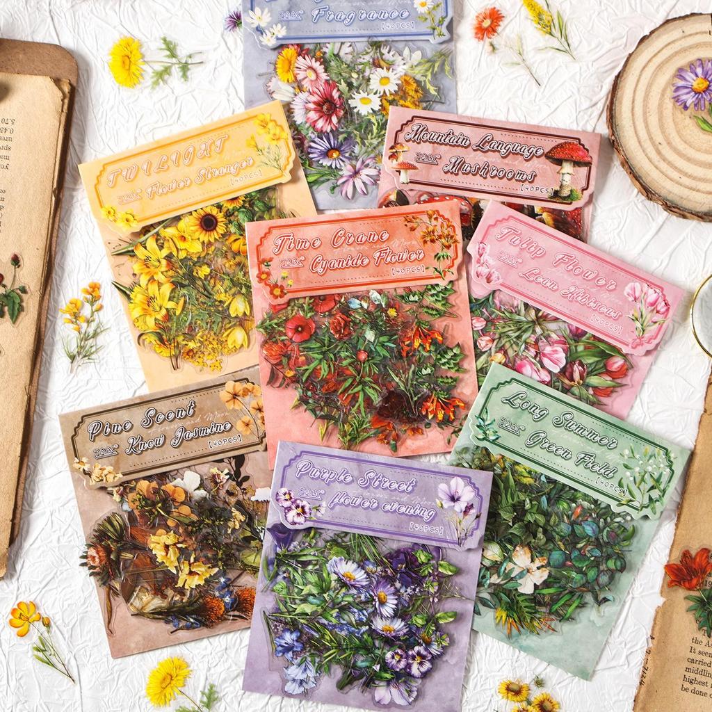 ZABC Cross the Flowers Dream Series Sticker Pack: 8 Styles of Plant & Flower Stickers for Journals and DIY Decor.