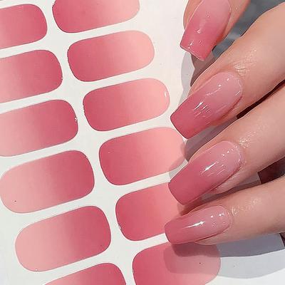 Autocollants d'ongles Couverture Complète Couleur Dégradée French Tip Ongles à Presser Auto-Adhésifs Faux Ongles pour Femmes Filles Manucure DIY