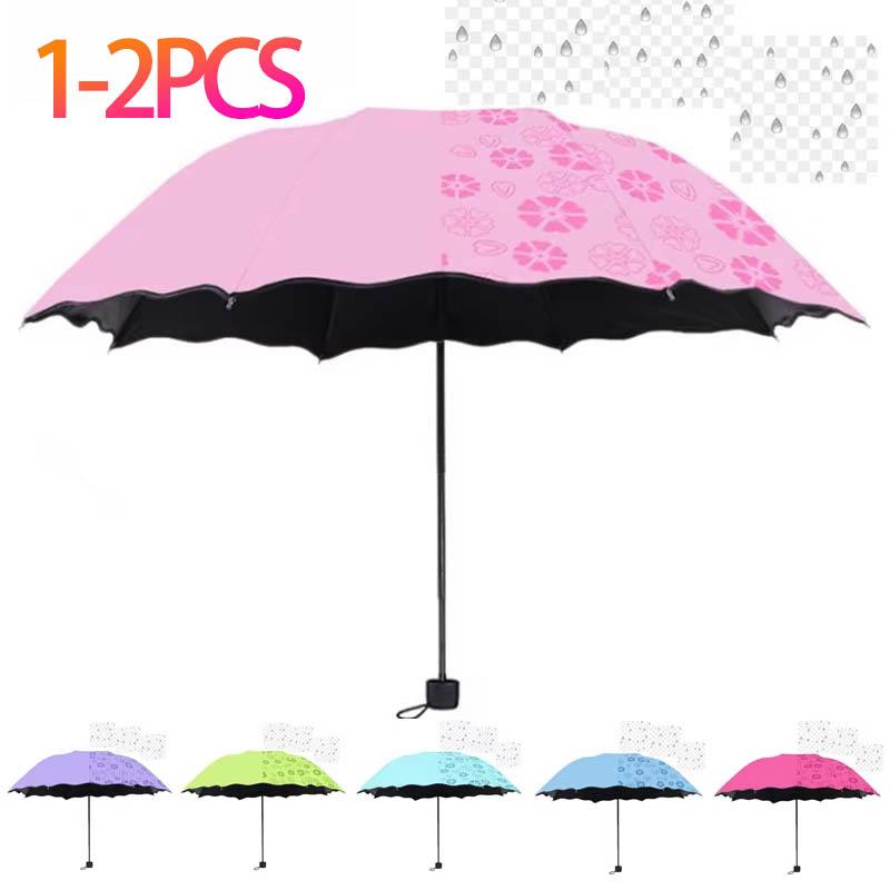 1-2PCS Portable Water Blooming Umbrella Sun Rain Dual Use Black Coating UV Protection Folding Parasol Creative Manual Design