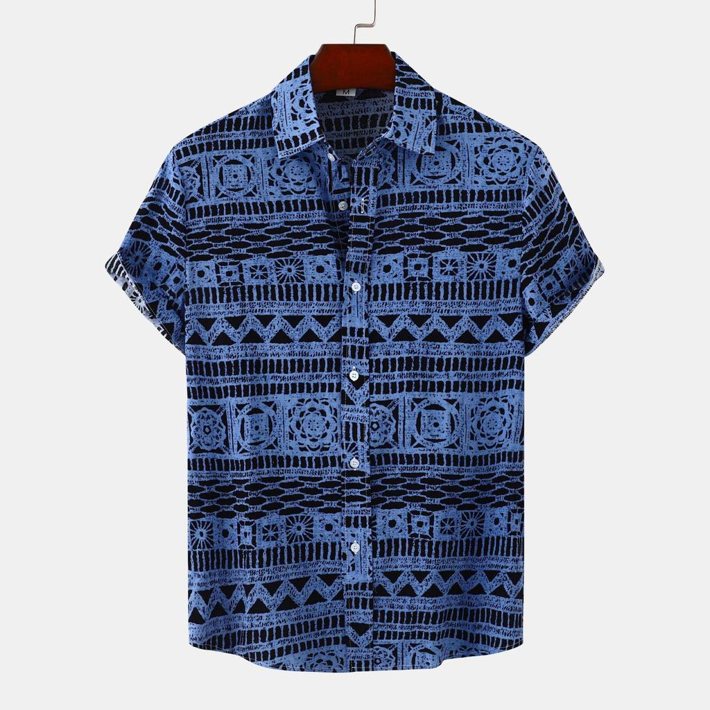 Men's Ethnic-Style Floral Short-Sleeved Shirt - 2024 Summer Collection, Plus Sizes Available