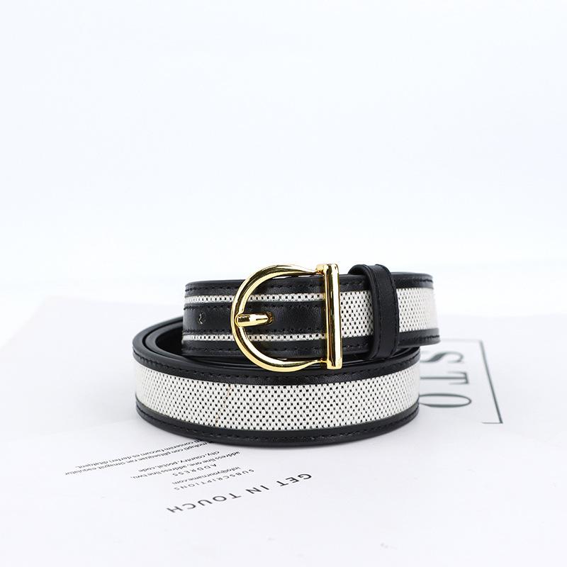 Mei Mary Vintage genuine leather belt - women s versatile pin buckle premium two-tone canvas waist belt