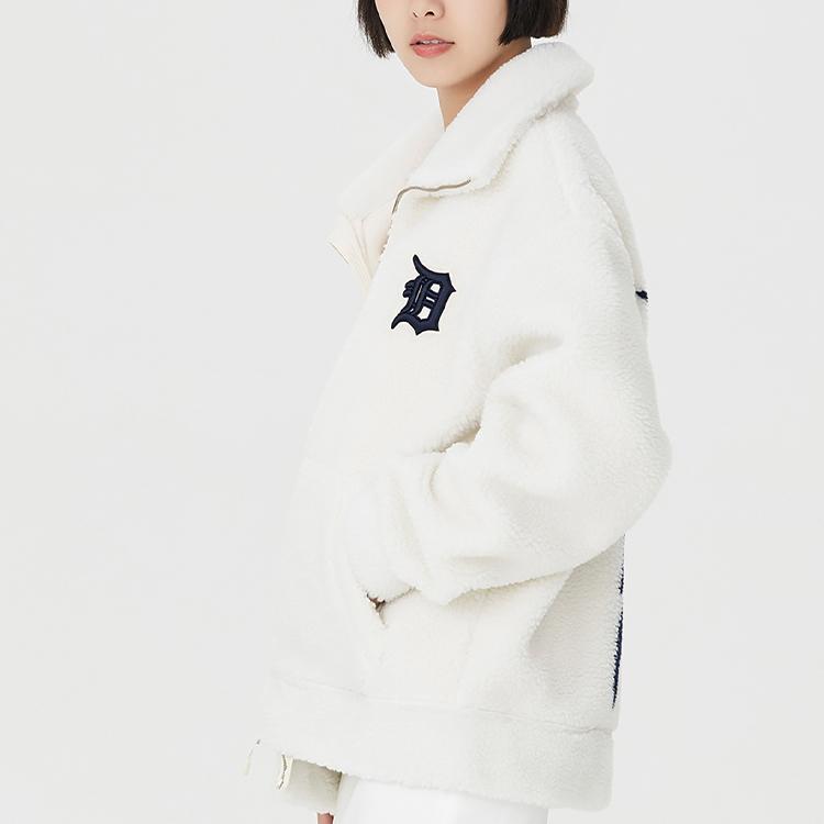 MLB Letter Print Fleece Jacket Unisex jackets Cream 3AFDB0326-46CRS