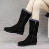 Damskie Buty Zimowe do Połowy Łydki Duży Rozmiar Pluszowe Wnętrze Skośny Obcas Bawełniane Buty Zamek Boczny Antypoślizgowe Śnieg Płaskie Buty Botas Mujer
