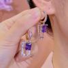 Vintage Purple Square Rhinestone Ear Clips Minimalist Elegant Earrings for Round Square Faces