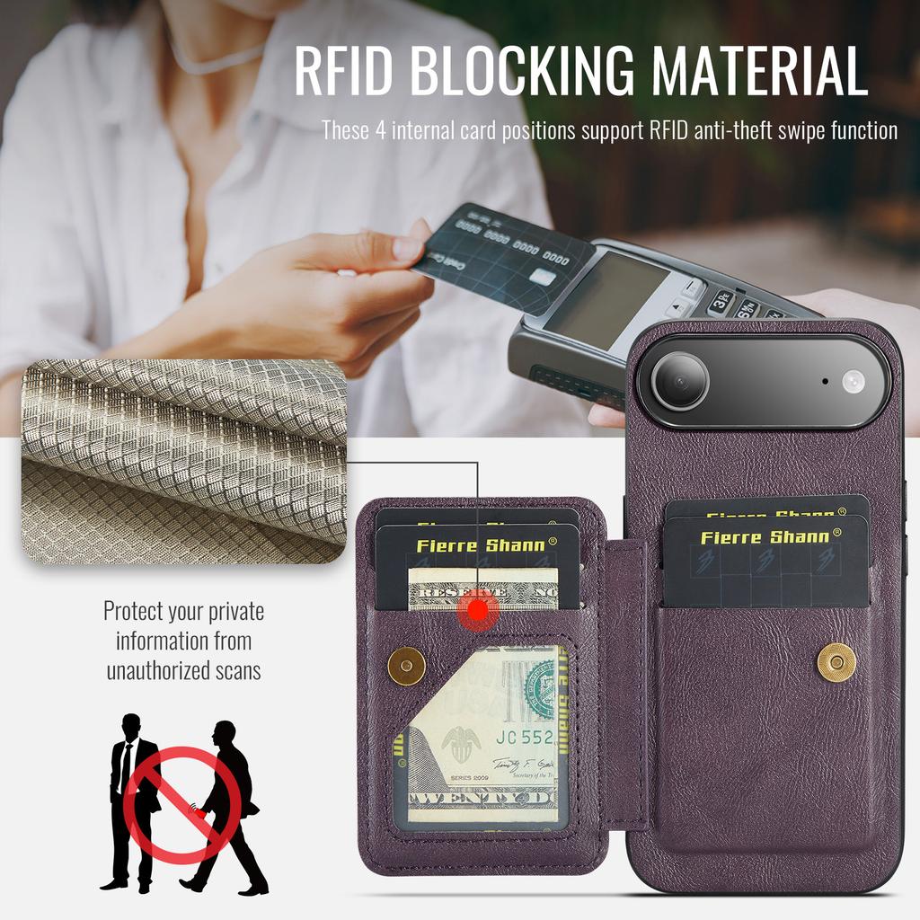 FIERRE SHANN 024 For iPhone Air Case Card Holder Kickstand Waxy Texture Leather + TPU Phone Cover