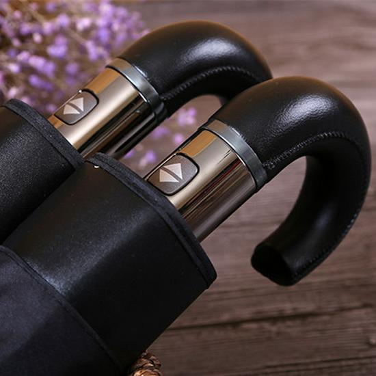 Automatic 10-Rib Black Glue Sunscreen Umbrella with Curved Handle, Compact Three-Fold Design, Custom Logo Available
